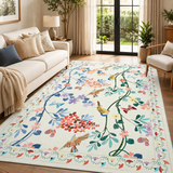 Garvee 5' x 7' Beige Floral Birds Area Rug, Washable Non-Slip Soft Low-Pile Rug for Living Room, Bedroom, Entryway & Playroom - Beige