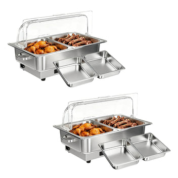Garvee Electric Chafing Dish Set – 2 x 9.5QT Stainless Steel Buffet Servers – Roll Top Transparent Lids – Adjustable Temperature Control – Ideal for Catering, Parties, Home