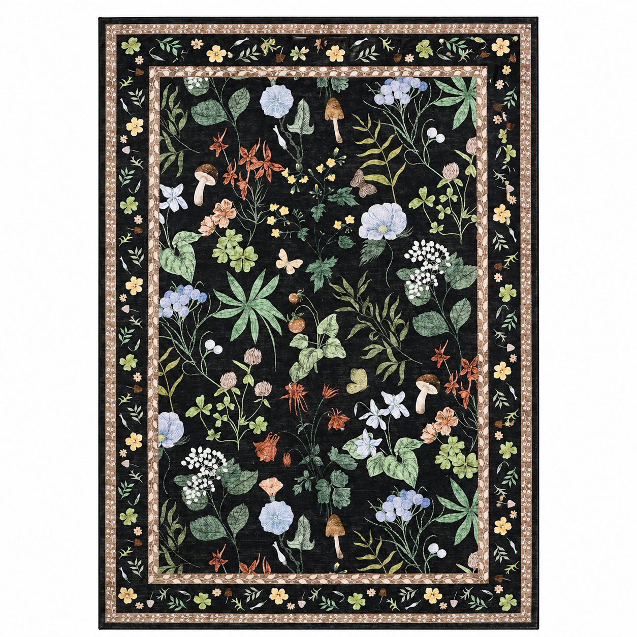 Garvee 8x10 Washable Floral Area Rug, Non-Slip Low Pile Rug, Stain Resistance Carpet for Living Room, Bedroom, Dining Room, Black