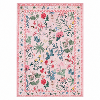 Garvee 9x12 Washable Floral Area Rug, Non-Slip Low Pile Rug, Stain Resistance Carpet for Living Room, Bedroom, Dining Room, Pink