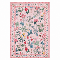 Garvee 8x10 Washable Floral Area Rug, Non-Slip Low Pile Rug, Stain Resistance Carpet for Living Room, Bedroom, Dining Room, Pink