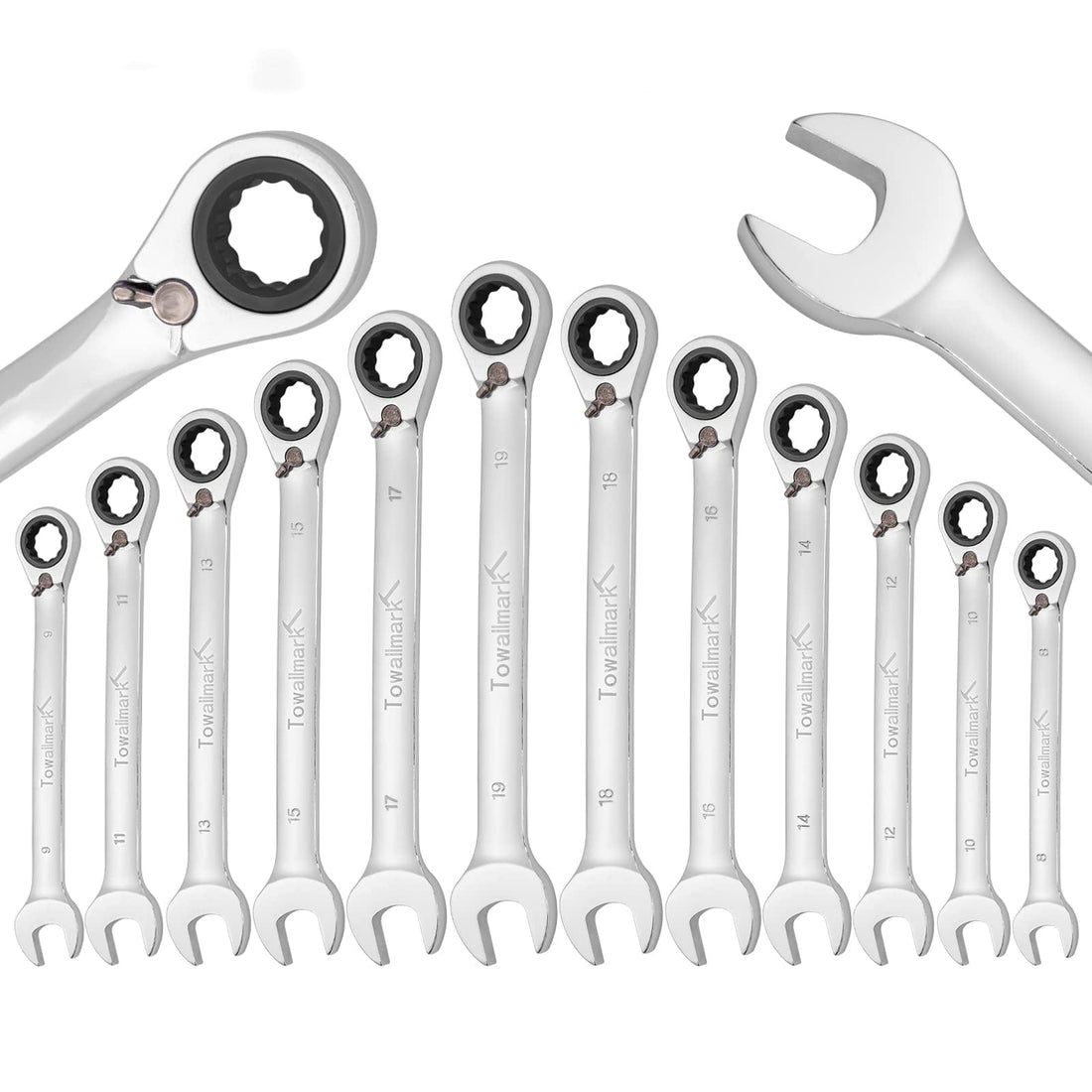 12pcs Metric 8-19mm Reversible Ratcheting Combination Wrench Set