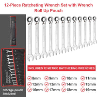 Metric Ratcheting Wrench Set 6-19mm, Cr-V Steel with Bag