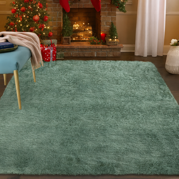 Garvee Fluffy & Sheepskin Green 9x12 Area Rugs for Living Room Foldable Non Slip Thickened Fluffy Shag Untra Soft Indoor Carpet High Pile Abstract Tie Dye Floor Cover for Kids Room Nursery