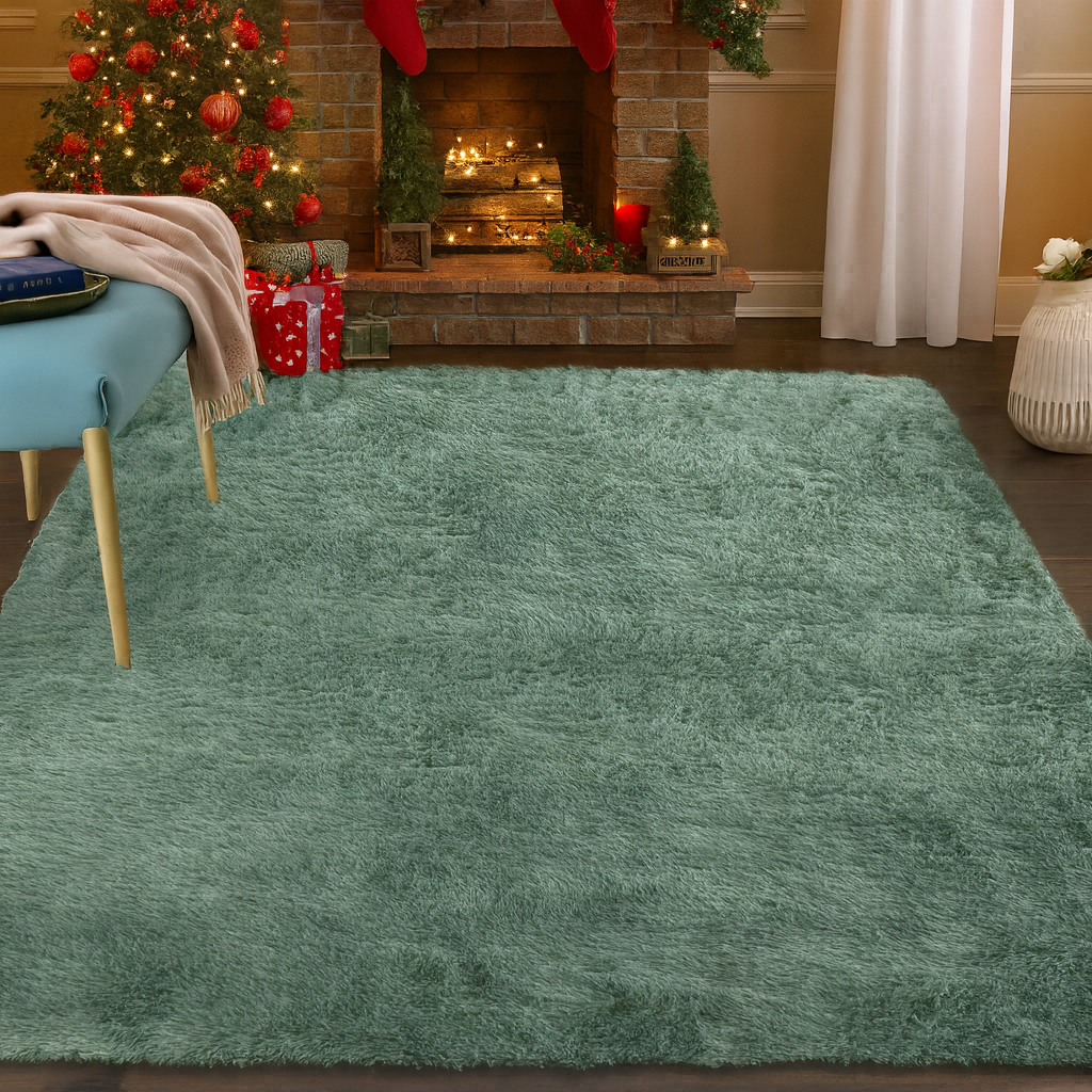 Garvee Fluffy & Sheepskin Green 9x12 Area Rugs for Living Room Foldable Non Slip Thickened Fluffy Shag Untra Soft Indoor Carpet High Pile Abstract Tie Dye Floor Cover for Kids Room Nursery