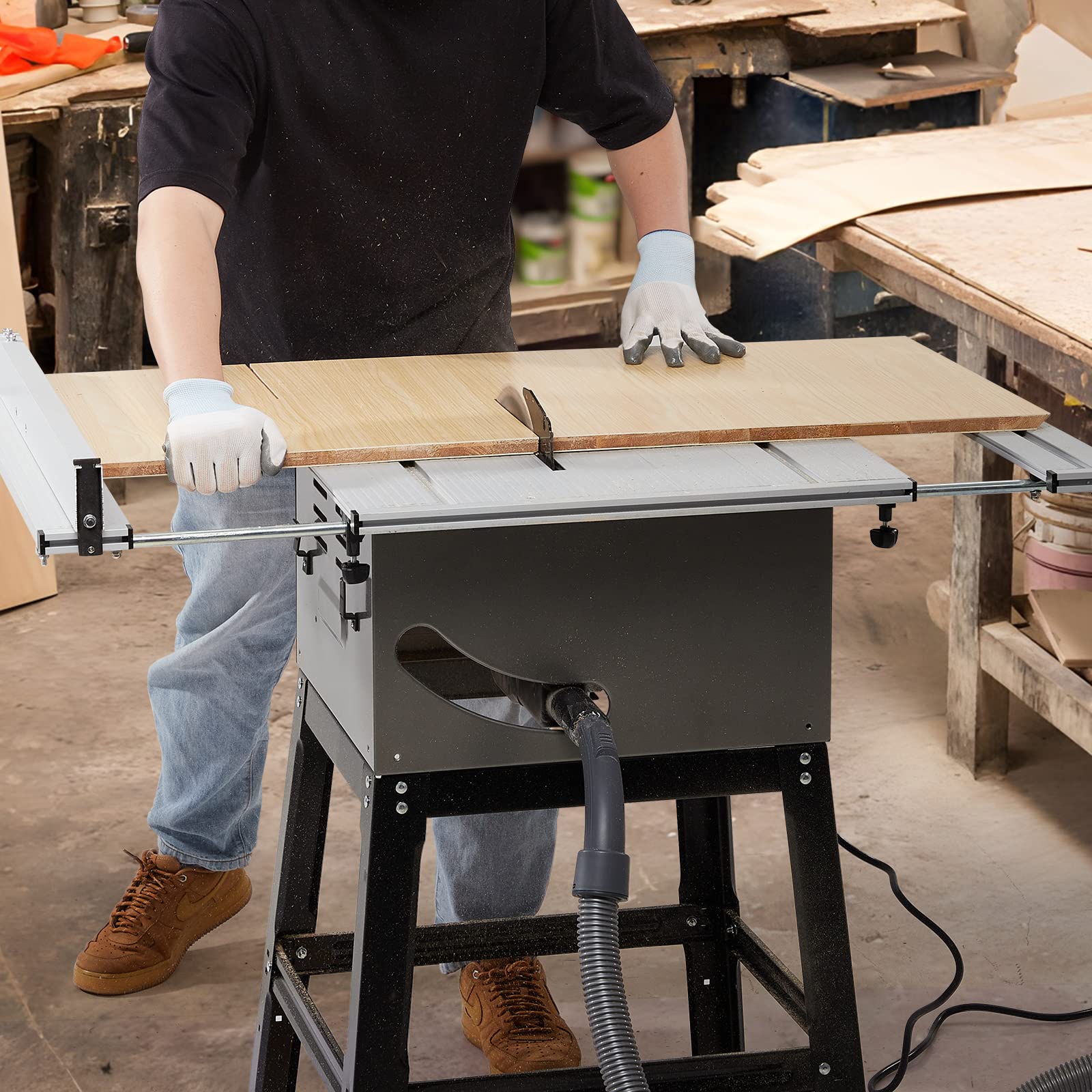10 Inch 15A Table Saw with Stand - 5000RPM, 90°/0-45° Cuts
