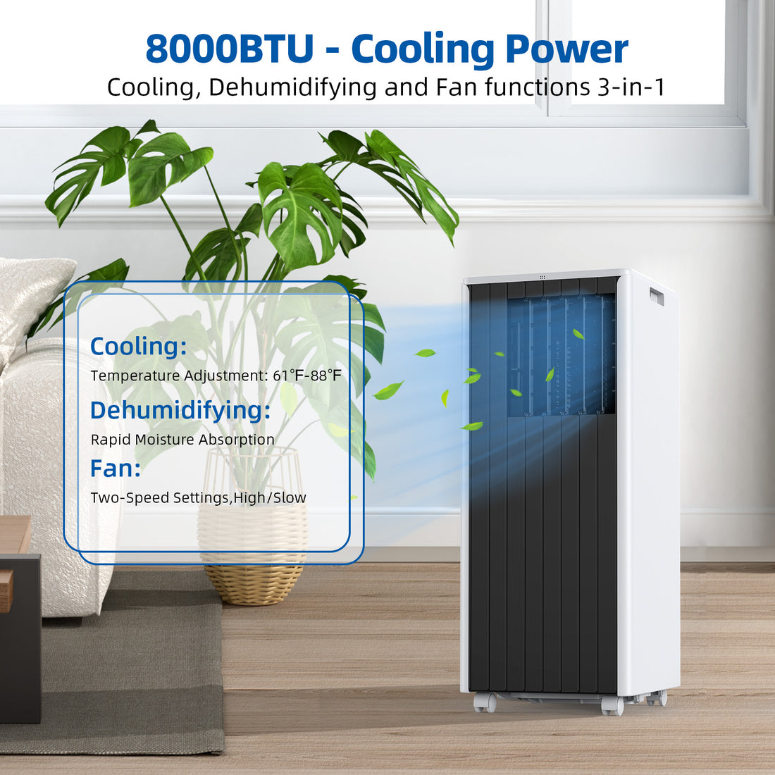 Garvee 8000 BTU Portable Air Conditioner, 3 In 1 AC Unit Built-In Cool, Dehumidifier & Fan for Rooms Up to 350 Sq.Ft, Energy Saving AC with Remote/24H Timer for Dorms/Indoor Rooms - White and Black