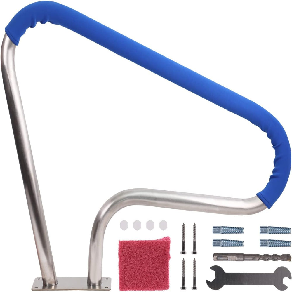 Garvee 39"x32" Stainless Steel Pool Handrail with Blue Grip Cover Rustproof Stair Rail, 250 lbs Load Capacity for Inground Pools