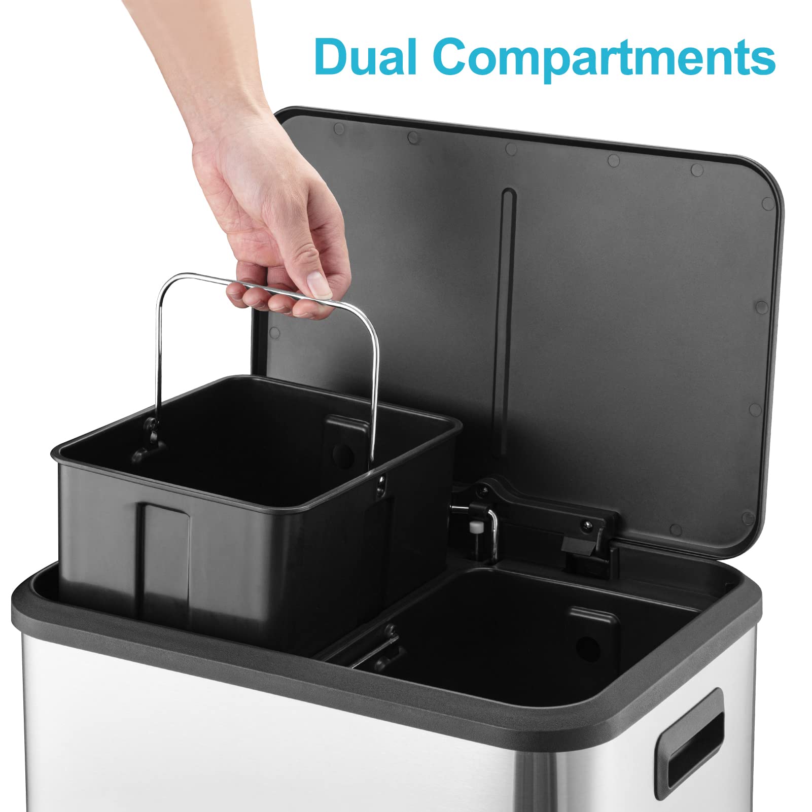 Dual 4 Gal Stainless Steel Trash Can with Steel Pedal