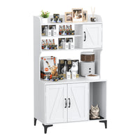 Garvee Cat Litter Box Enclosure, Modern Hidden Cat Litter Box Furniture with 4-Tier Storage Shelves, 2 Cabinets, Cat Litter Mat, Large Wood Indoor Cat House Furniture for Home, White