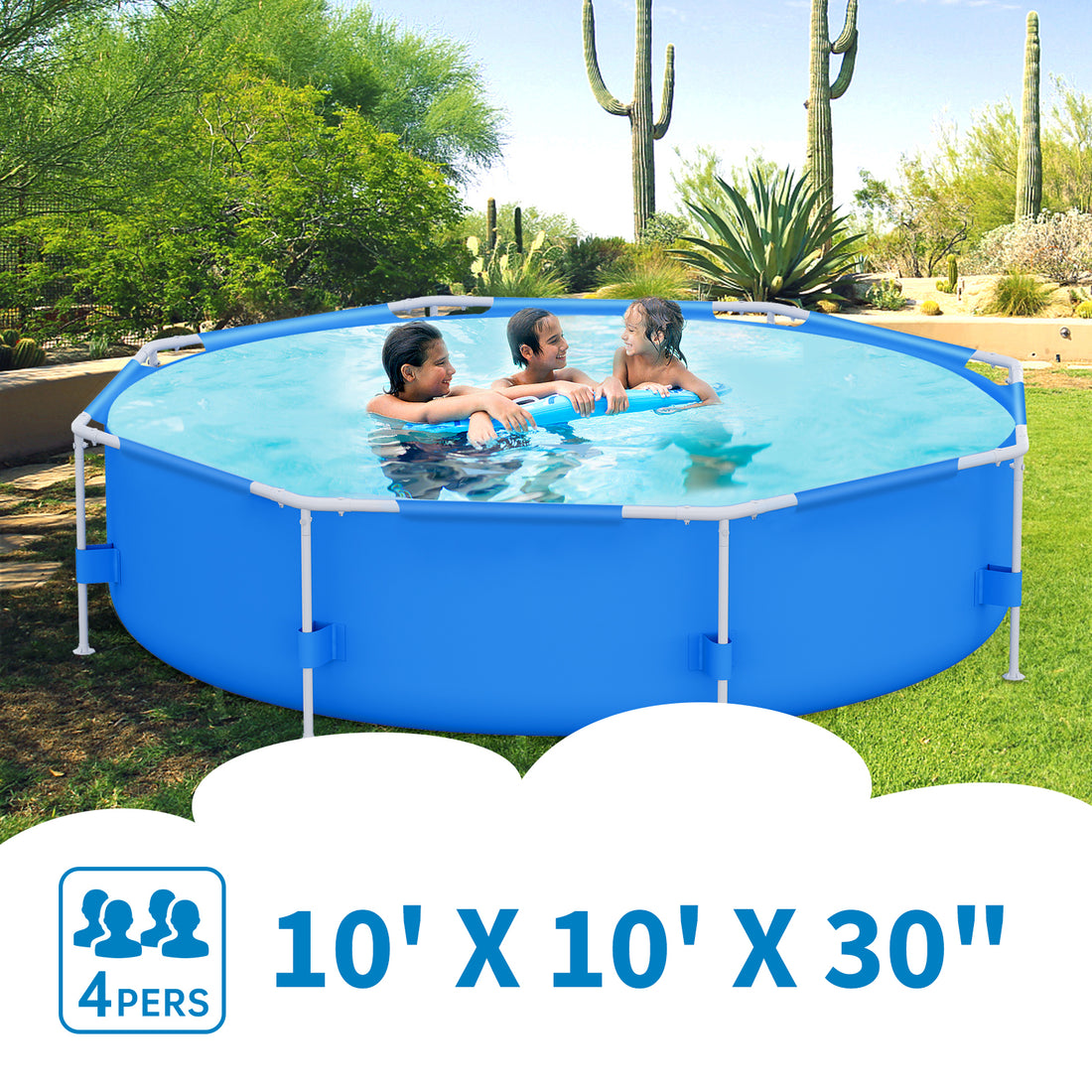 Garvee Above Ground Pool 10ft Round Frame, Corrosion & Puncture Resistant, Filter Pump Included, PVC Material, Easy Assembly, Family Backyard Fun