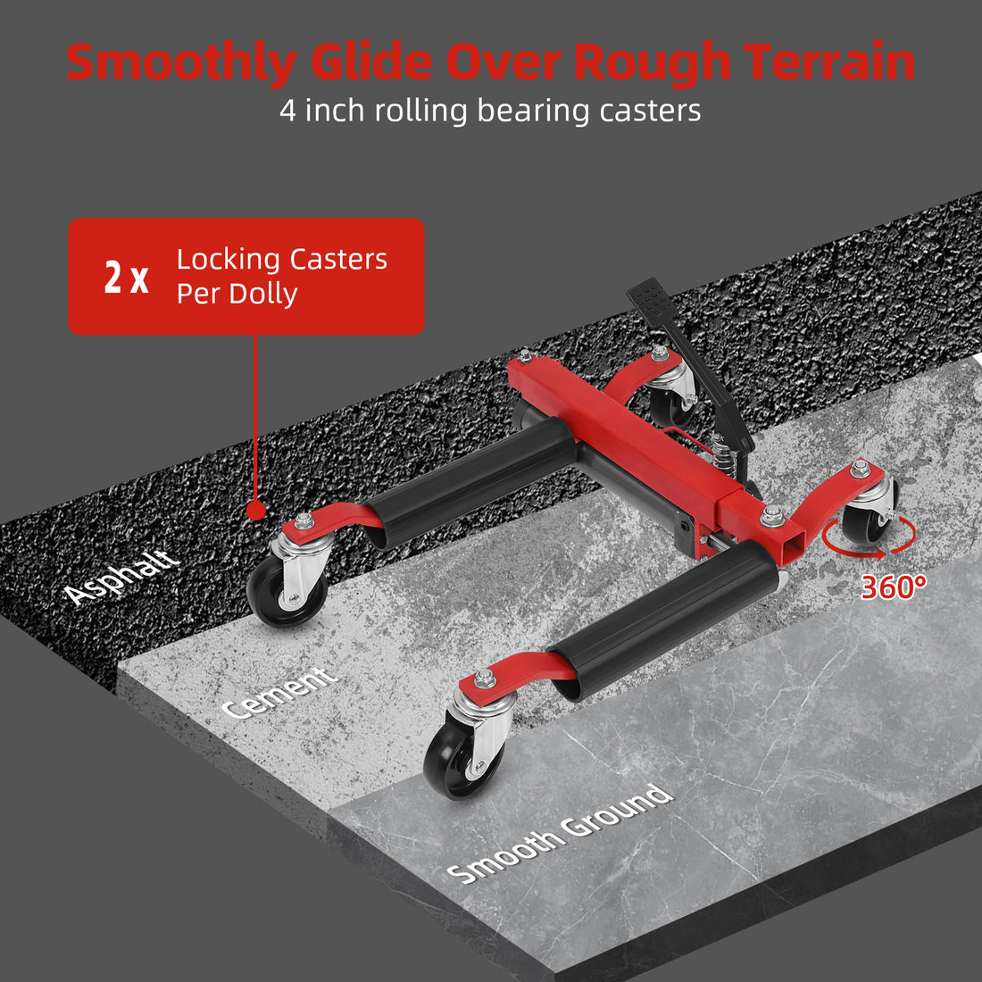 Garvee 1500lbs Car Wheel Dolly, Ratcheting Pedal Lift,2 Pack
