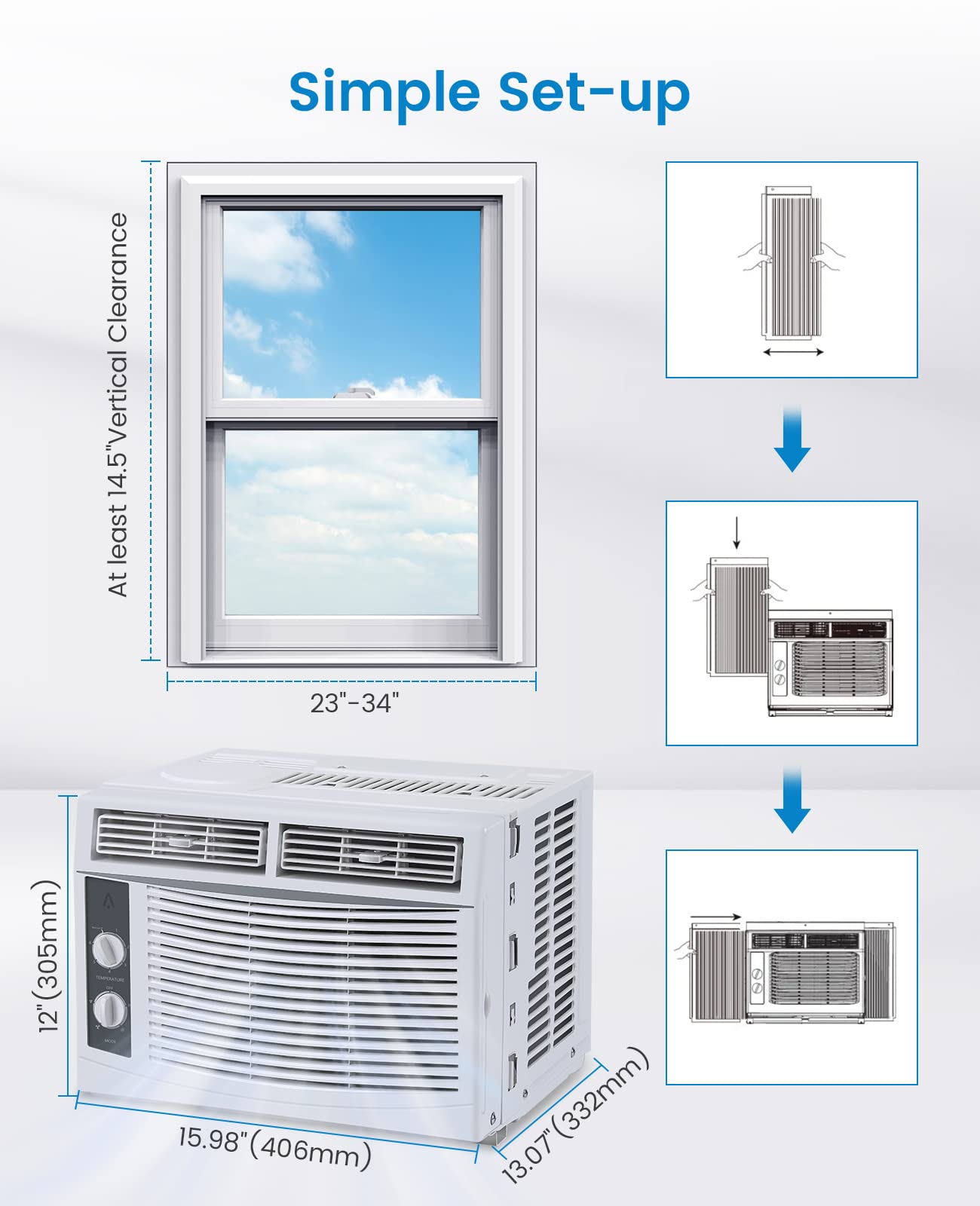5000 BTU AC Unit, Window Unit with Reusable Filter & Controls