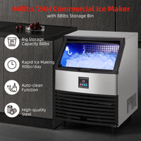 GARVEE 440lbs/24H Commercial Ice Maker Machine Stainless Steel Under Counter ice Machine with 88lbs Storage Freestanding Ice Maker for Home Business