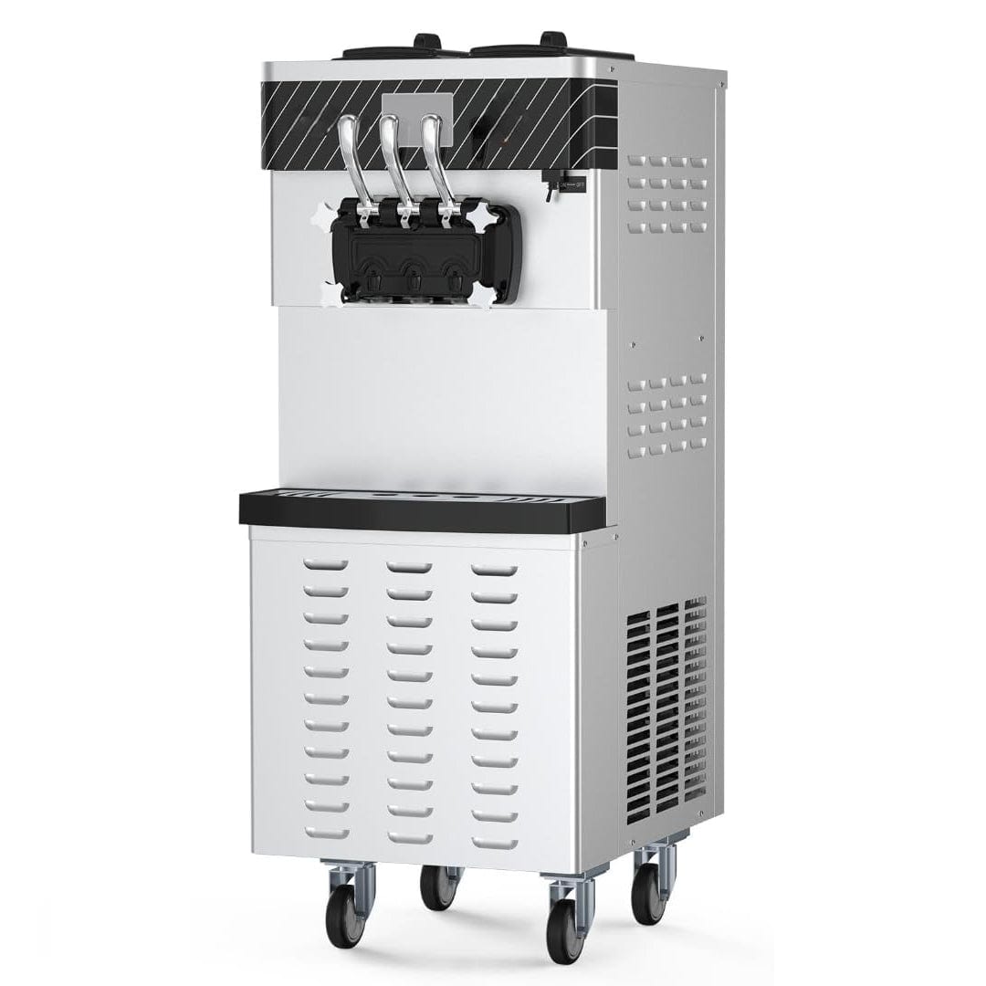 GARVEE Commercial Ice Cream Maker with Two 12L Hoppers 3 Flavors Soft Serve Machine 2450W Compressor
