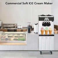 Commercial 3-Flavor Soft Serve Machine, Dual 12L Hoppers