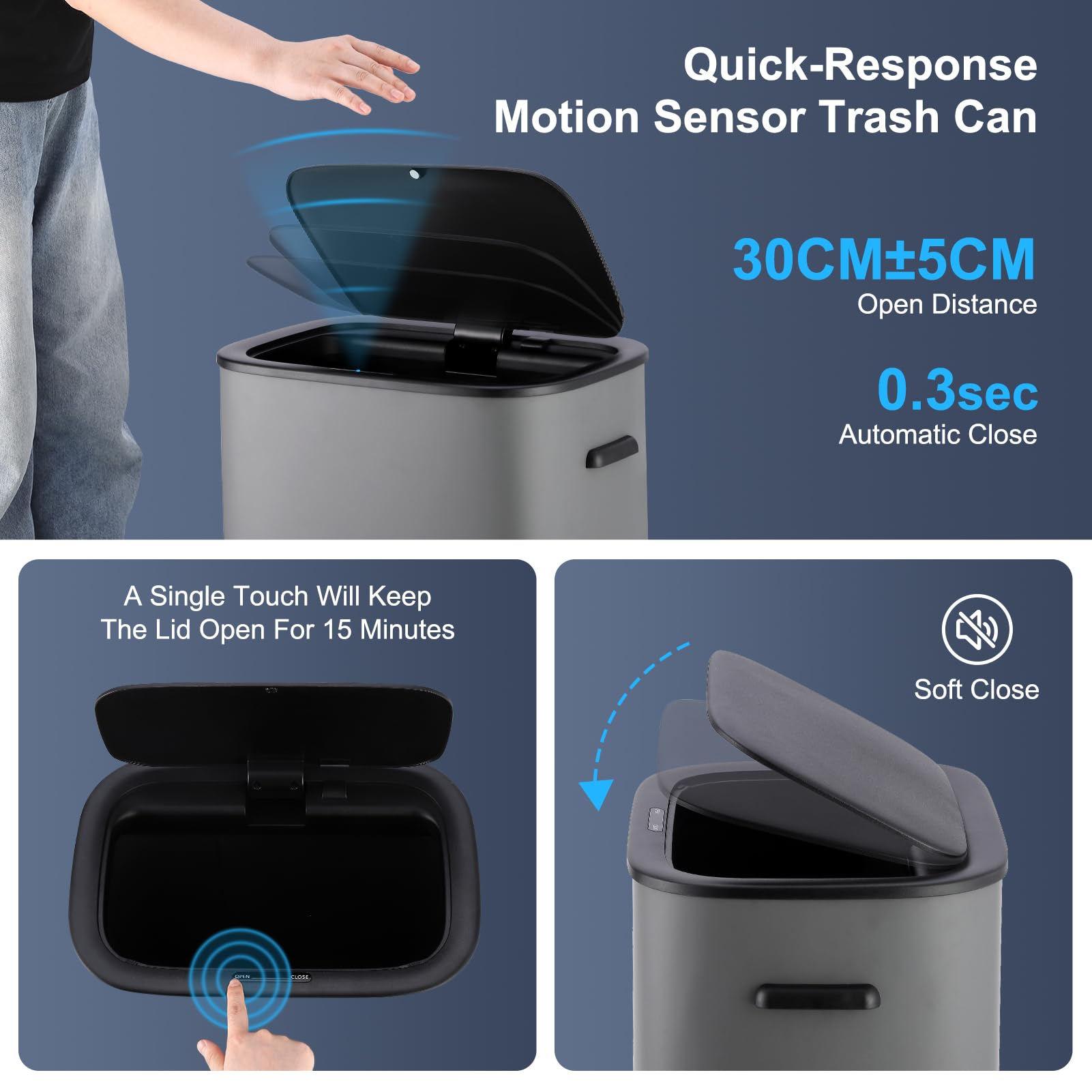 14.5 Gallon Smart Trash Can with Lid, Motion Sensor 55L