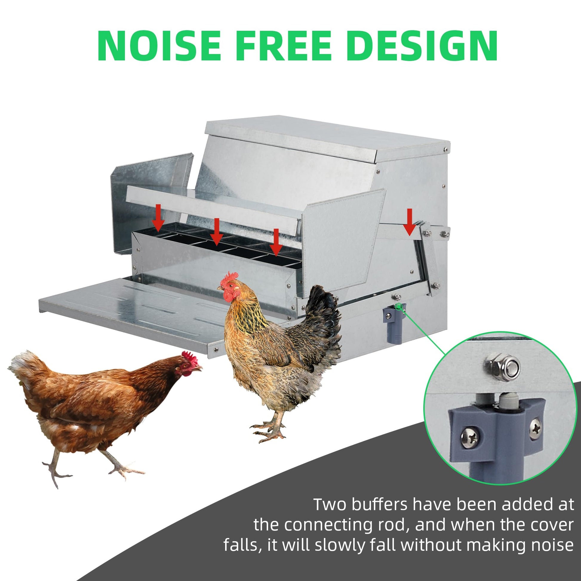 GARVEE Chicken Treadle Feeder Poultry Feeder 25lbs Automatic Chicken Feeder with Sides Buffer System