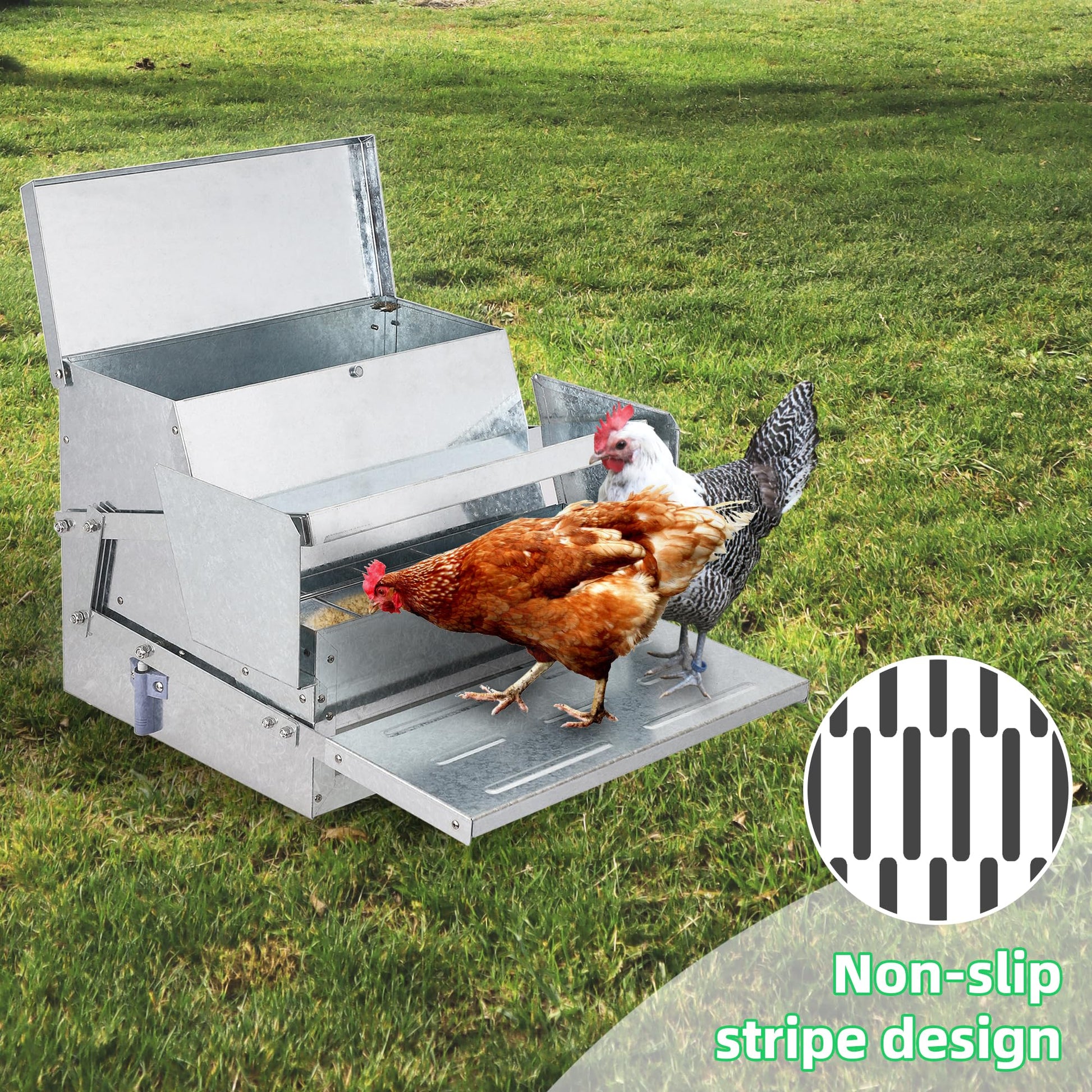 GARVEE Chicken Treadle Feeder Poultry Feeder 25lbs Automatic Chicken Feeder with Sides Buffer System