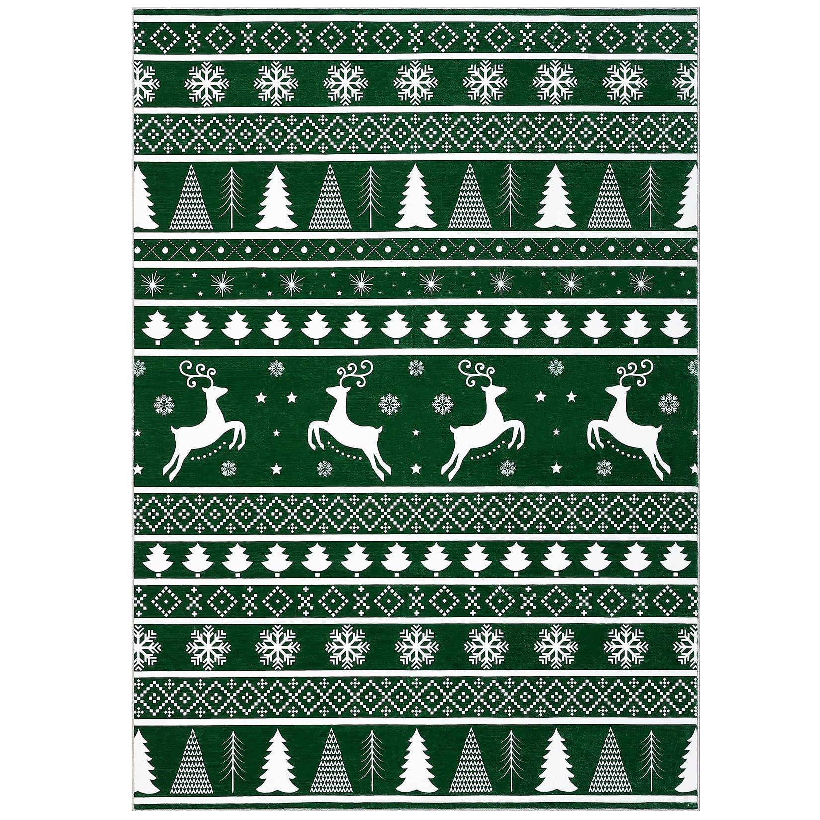 Garvee Washable Area Rug 5x7 Rug for Living Room Christmas Rug Non Slip Xmas Deer Tree Green Rug for Bedroom Aesthetic Soft Low Pile Carpet Stain Resistant Carpet for Dining Room 5'x7' Green