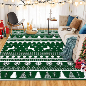 Garvee Washable Rug 8x10 Area Rug for Bedroom Modern Christmas Rug Deer Living Room Rug Non Slip Carpet Soft Stain Resistant Large Area Rug for Holiday Dining Room Classroom 8'x10' Green