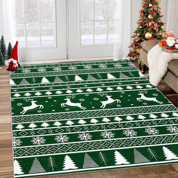 Garvee Washable Rug 9x12 Area Rug for Bedroom Modern Christmas Rug Deer Tree Snowflake Rugs for Living Room Non Slip Carpet Soft Stain Resistant Large Area Rug for Dining Room Nursery