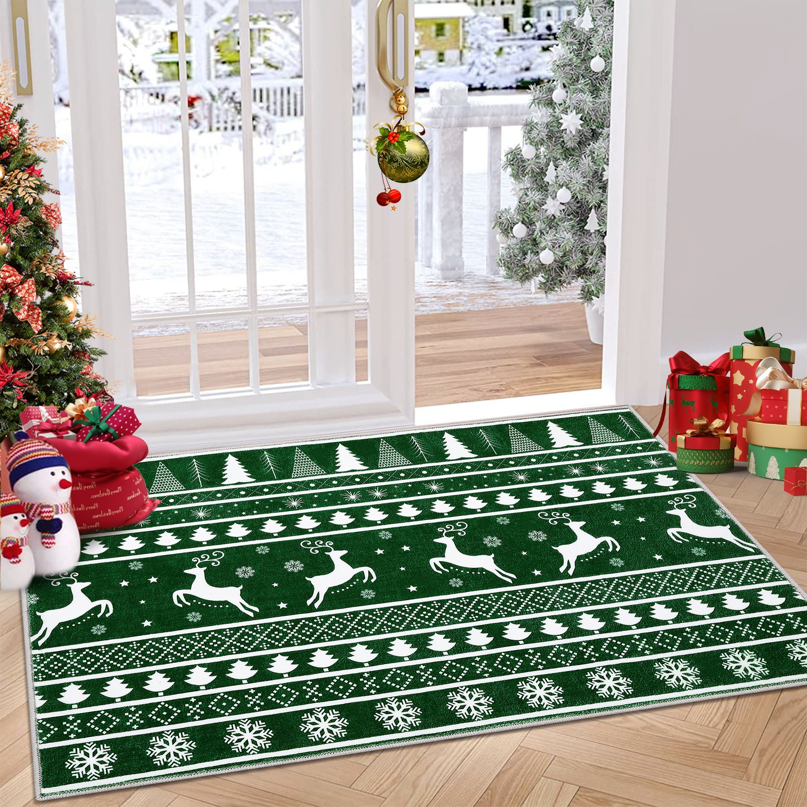 Garvee Christmas Door Mat 2x3 Mat Xmas Bath Mat Non-Slip Kithcen Rug Washable Entryway Rug Small Green Carpet Winter Doormat Rubber Back Tree Doormats for Indoor Outdoor Nursery Rug 2'x3' Green