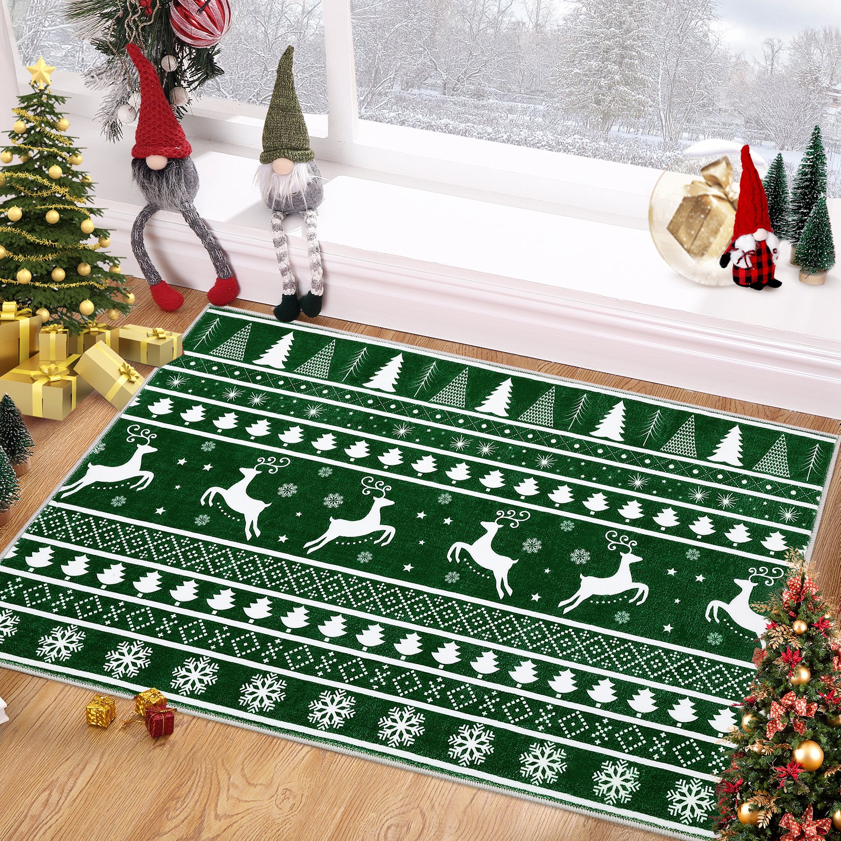 Garvee Christmas Door Mat 2x3 Mat Xmas Bath Mat Non-Slip Kithcen Rug Washable Entryway Rug Small Green Carpet Winter Doormat Rubber Back Tree Doormats for Indoor Outdoor Nursery Rug 2'x3' Green