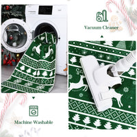 Garvee Christmas Runner Rug 2x8 Green Hallway Rug Xmas Runner Kitchen Rug Washable Rug Non Slip Carpet Holiday Decor Deer & Tree Soft Rug for Bedroom Bathroom Laundry Living Room