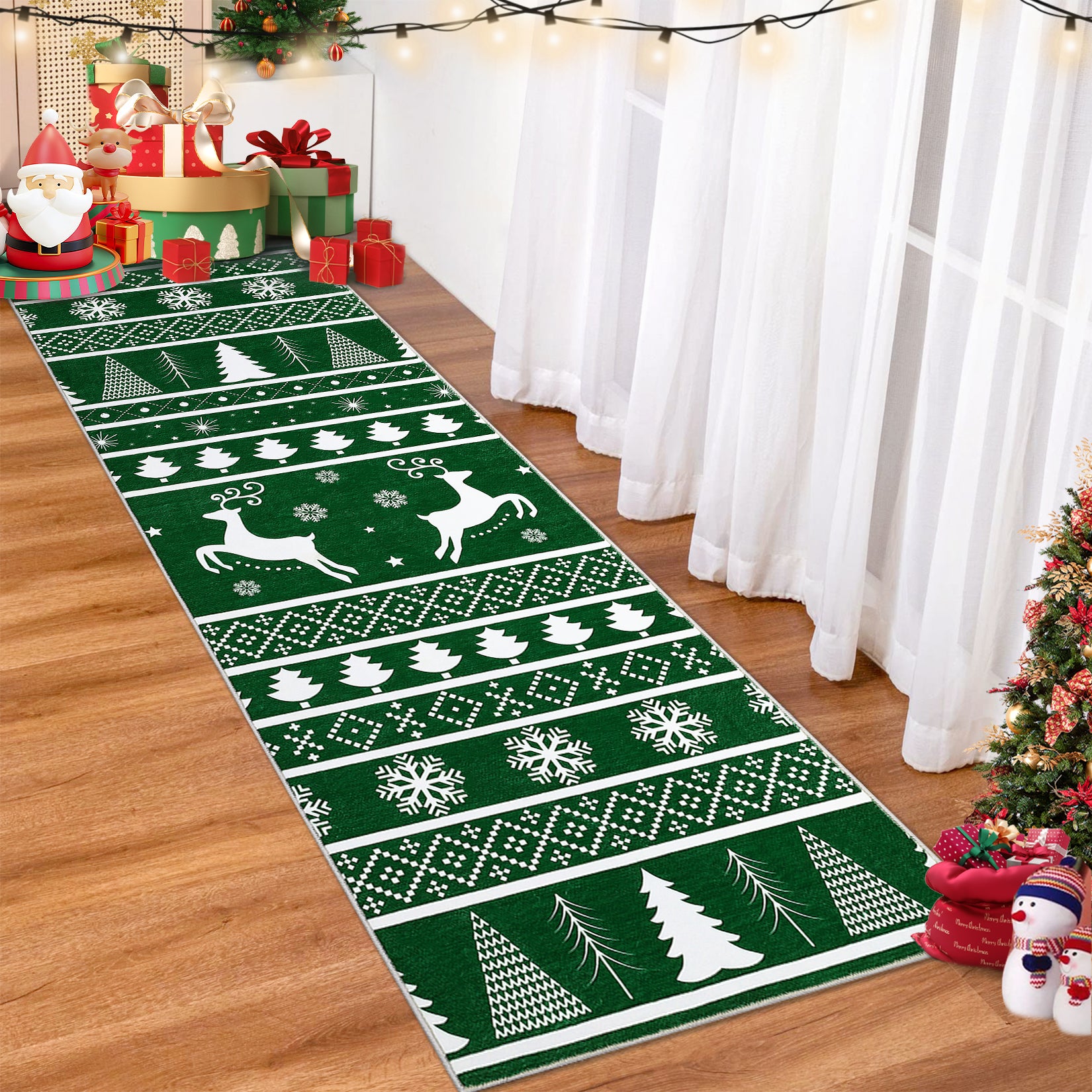 Garvee Christmas Runner Rug 2x6 Hallway Rug Xmas Tree Green Rug Runner Kitchen Rug Washable Rug Non Slip Carpet Holiday Decor Soft Rug for Bedroom Bathroom Laundry Living Room 2'x6' Green