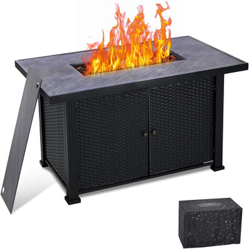 Garvee 52" Propane Fire Pit Table, 2 in 1 Outdoor Fire Pit Table, 50,000BTU Gas Fire Pits for Outside Patio with Waterproof Cover, Tabletop & Separate Storage Space,Firepits for Outside Propane