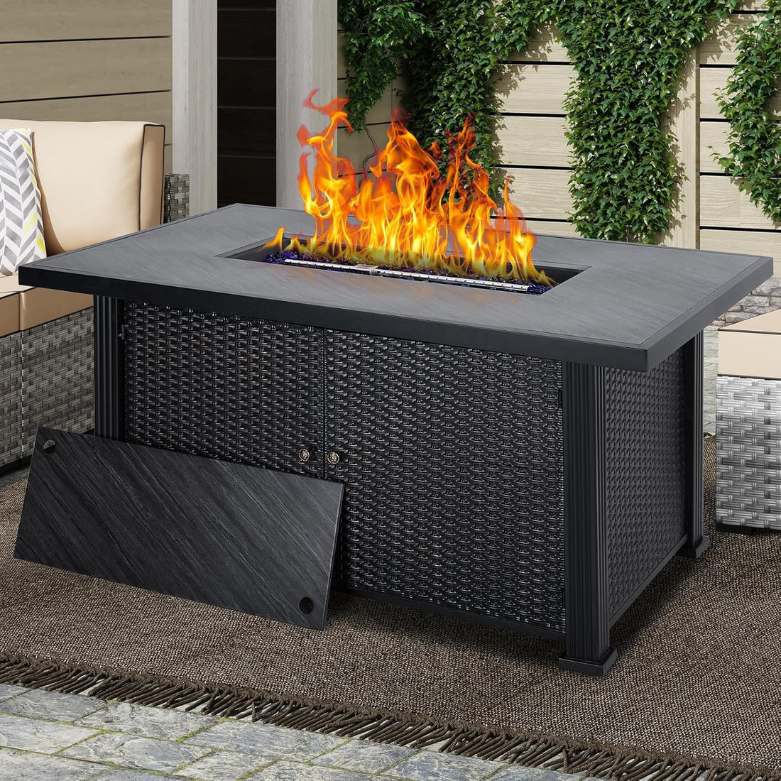 Garvee 52" Propane Fire Pit Table, 2 in 1 Outdoor Fire Pit Table, 50,000BTU Gas Fire Pits for Outside Patio with Waterproof Cover, Tabletop & Separate Storage Space,Firepits for Outside Propane