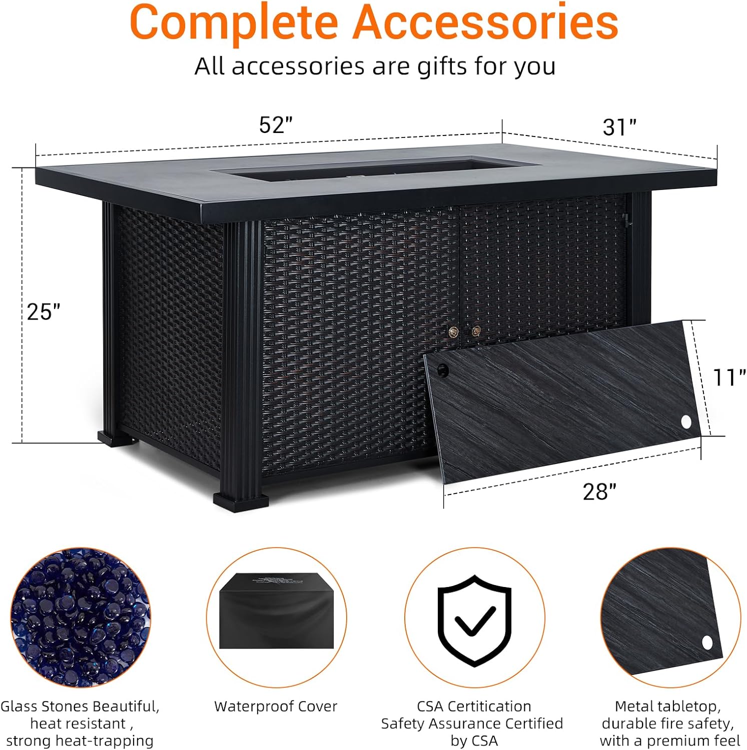 Garvee 52" Propane Fire Pit Table, 2 in 1 Outdoor Fire Pit Table, 50,000BTU Gas Fire Pits for Outside Patio with Waterproof Cover, Tabletop & Separate Storage Space,Firepits for Outside Propane