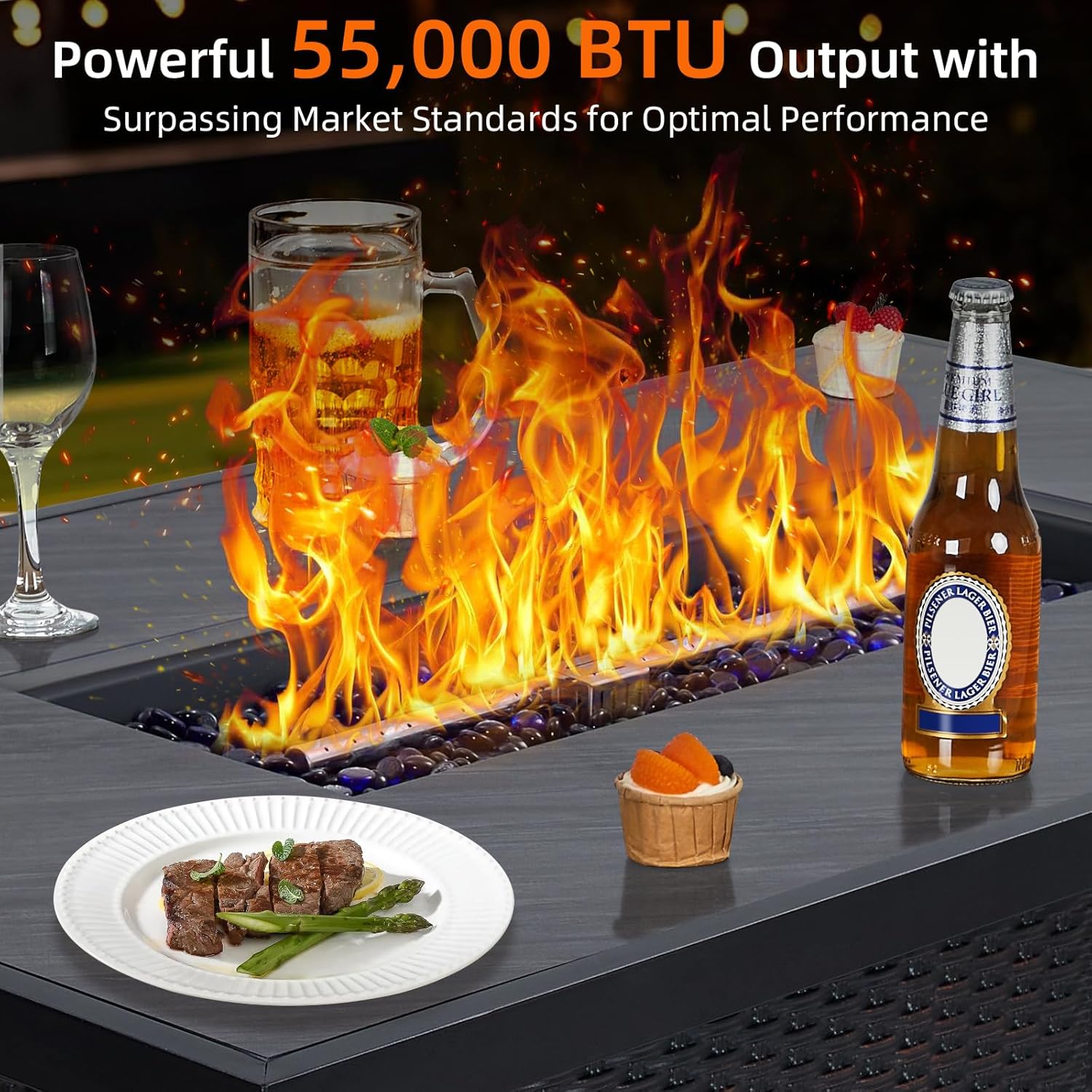 Garvee 52" Propane Fire Pit Table, 2 in 1 Outdoor Fire Pit Table, 50,000BTU Gas Fire Pits for Outside Patio with Waterproof Cover, Tabletop & Separate Storage Space,Firepits for Outside Propane