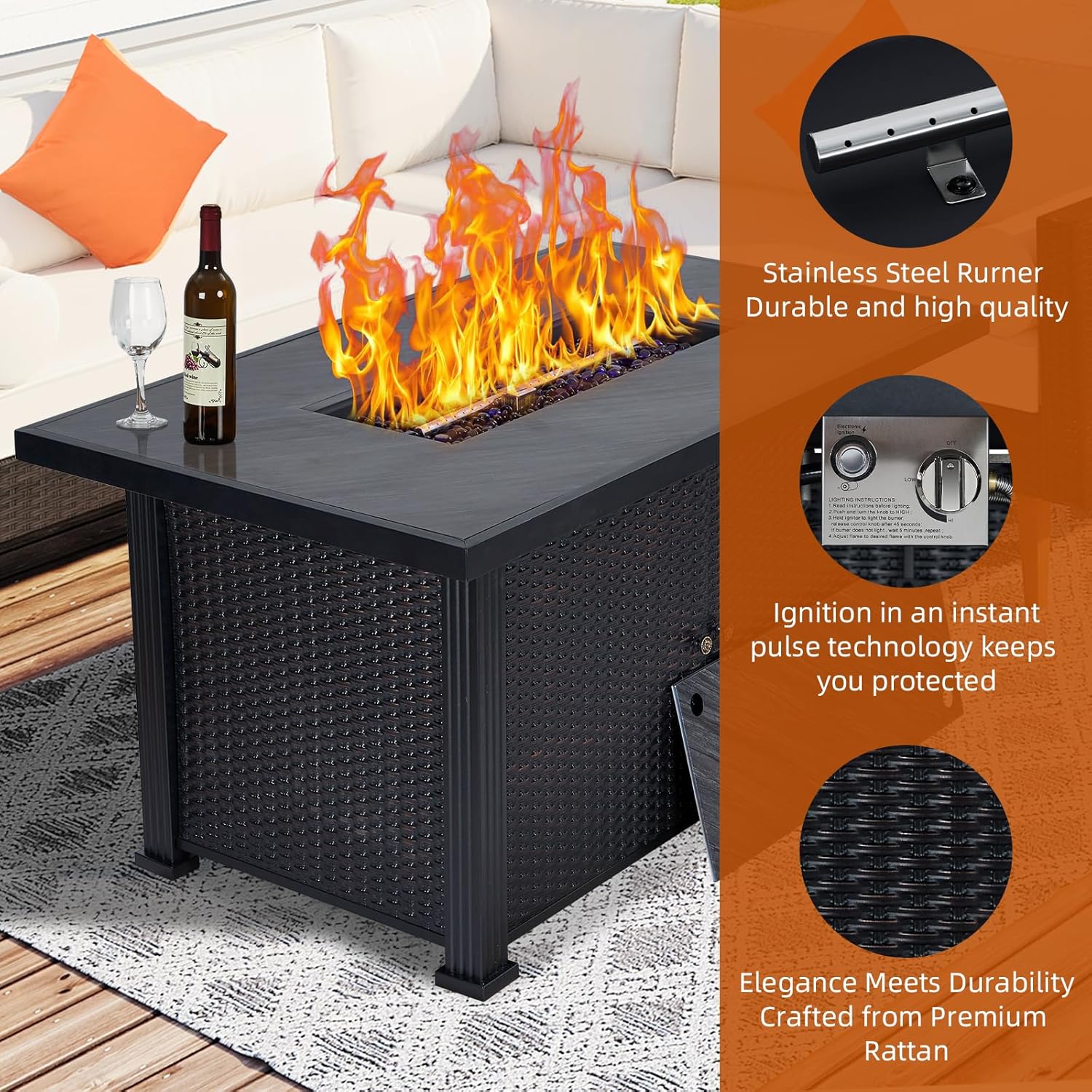 Garvee 52" Propane Fire Pit Table, 2 in 1 Outdoor Fire Pit Table, 50,000BTU Gas Fire Pits for Outside Patio with Waterproof Cover, Tabletop & Separate Storage Space,Firepits for Outside Propane