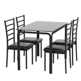 Garvee Glass Dining Table Set for 4, 5 Piece Kitchen Dining Room Table and Chairs Set, Modern Rectangle Dinner Table for Breakfast Nook, Home Office, Black Glass - Black Glass