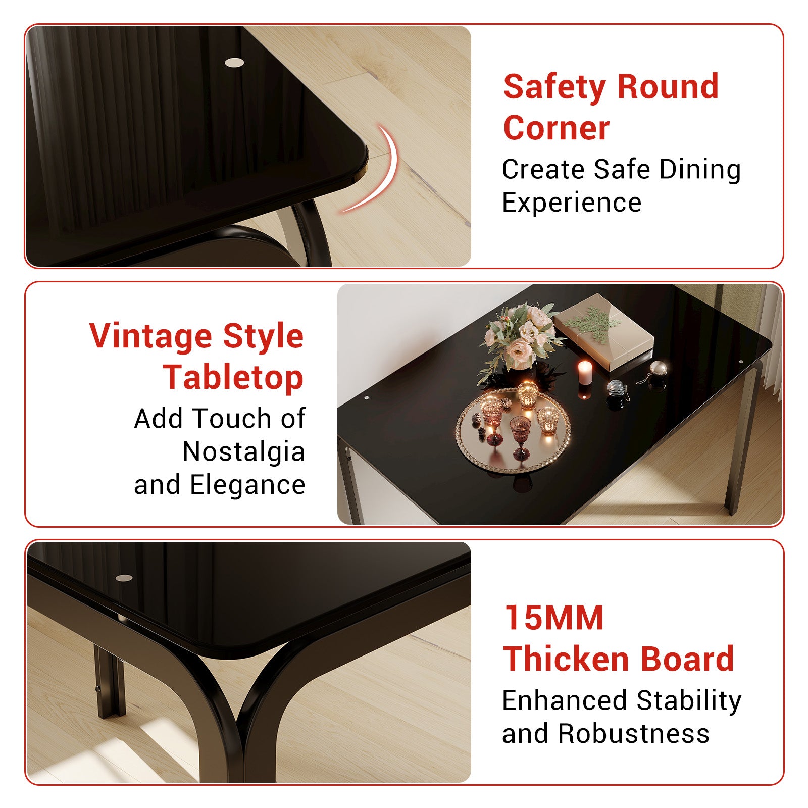 Garvee Glass Dining Table Set for 4, 5 Piece Kitchen Dining Room Table and Chairs Set, Modern Rectangle Dinner Table for Breakfast Nook, Home Office, Black Glass