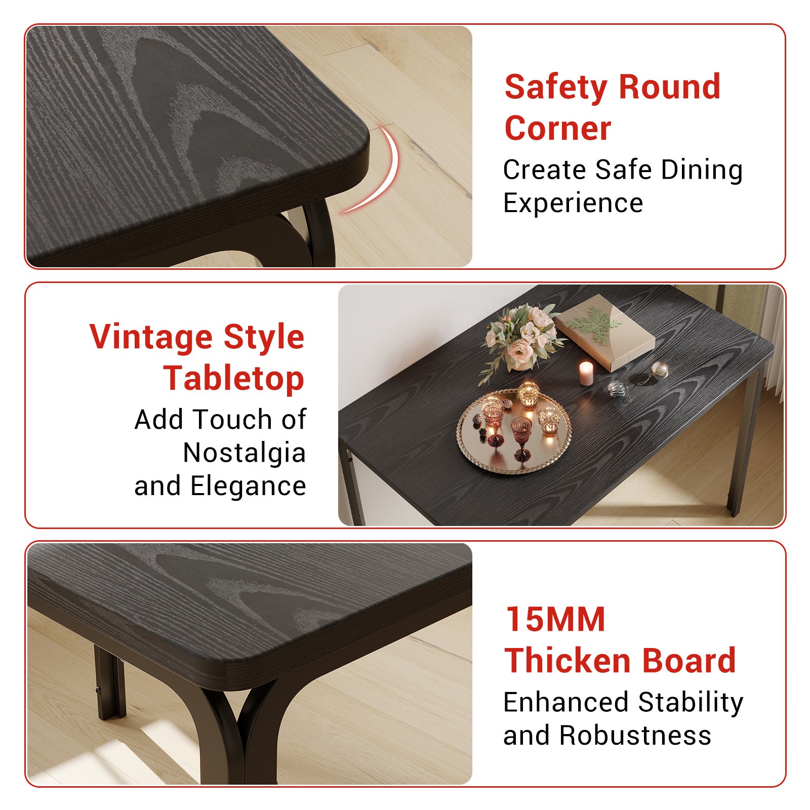 Garvee Dining Table Set for 4, 5 Piece Kitchen Dining Room Table and Chairs Set, Space-Saving Wood Modern Rectangle Dinner Table for Breakfast Nook, Home Office, Black