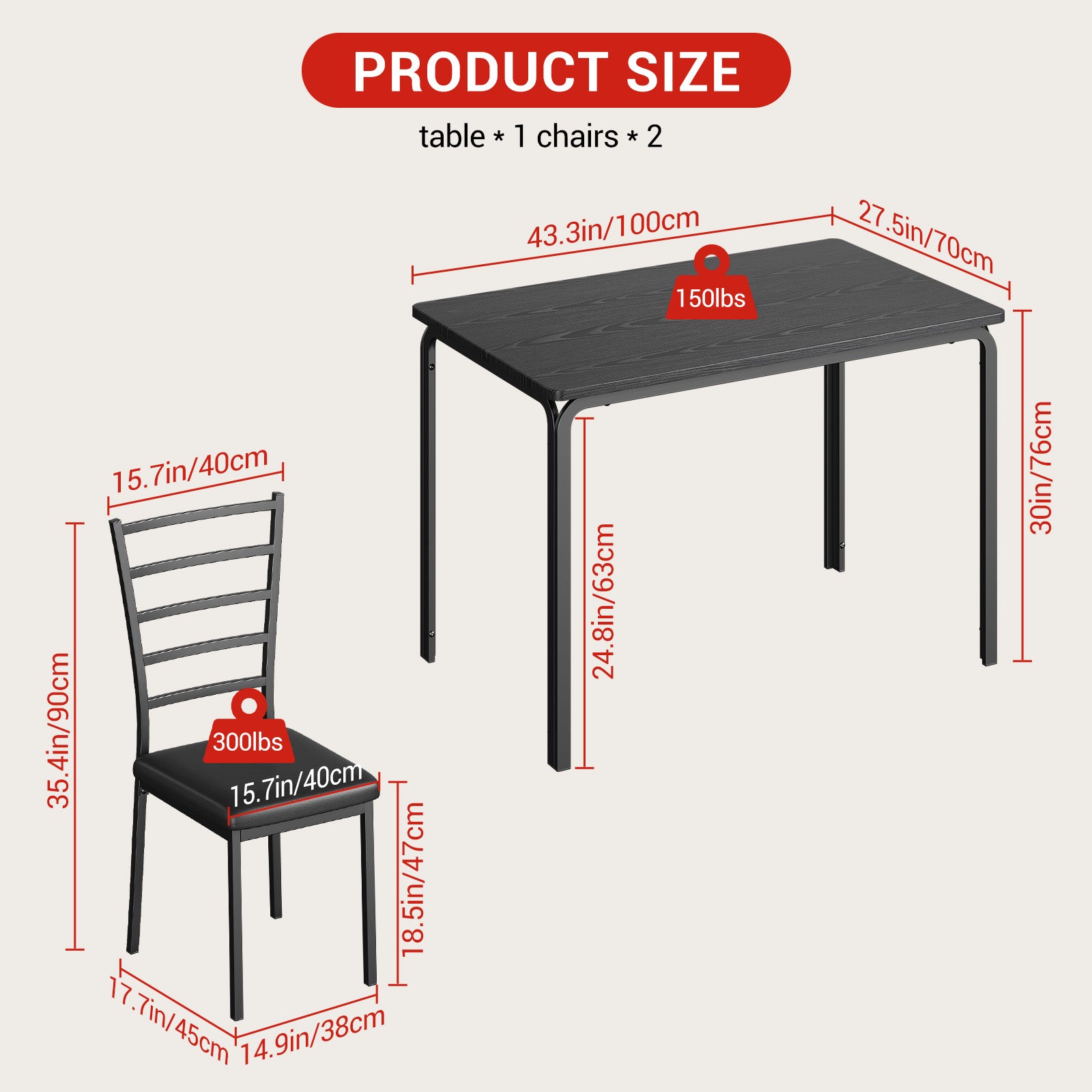 Garvee Dining Table Set for 4, 5 Piece Kitchen Dining Room Table and Chairs Set, Space-Saving Wood Modern Rectangle Dinner Table for Breakfast Nook, Home Office, Black