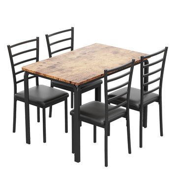 Garvee Dining Table Set for 4, 5 Piece Kitchen Dining Room Table and Chairs Set, Space-Saving Wood Modern Rectangle Dinner Table for Small Space, Apartment, Brown