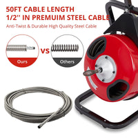 50Ft Professional Drain Cleaner Machine,1/2 Inch with 4 Cutters