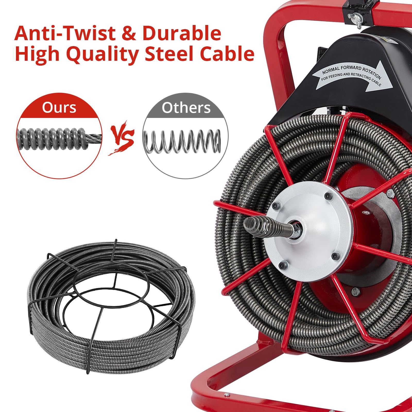 50Ft 3/8 Inch Electric Drain Cleaner Machine for 1-4 Inch Pipes