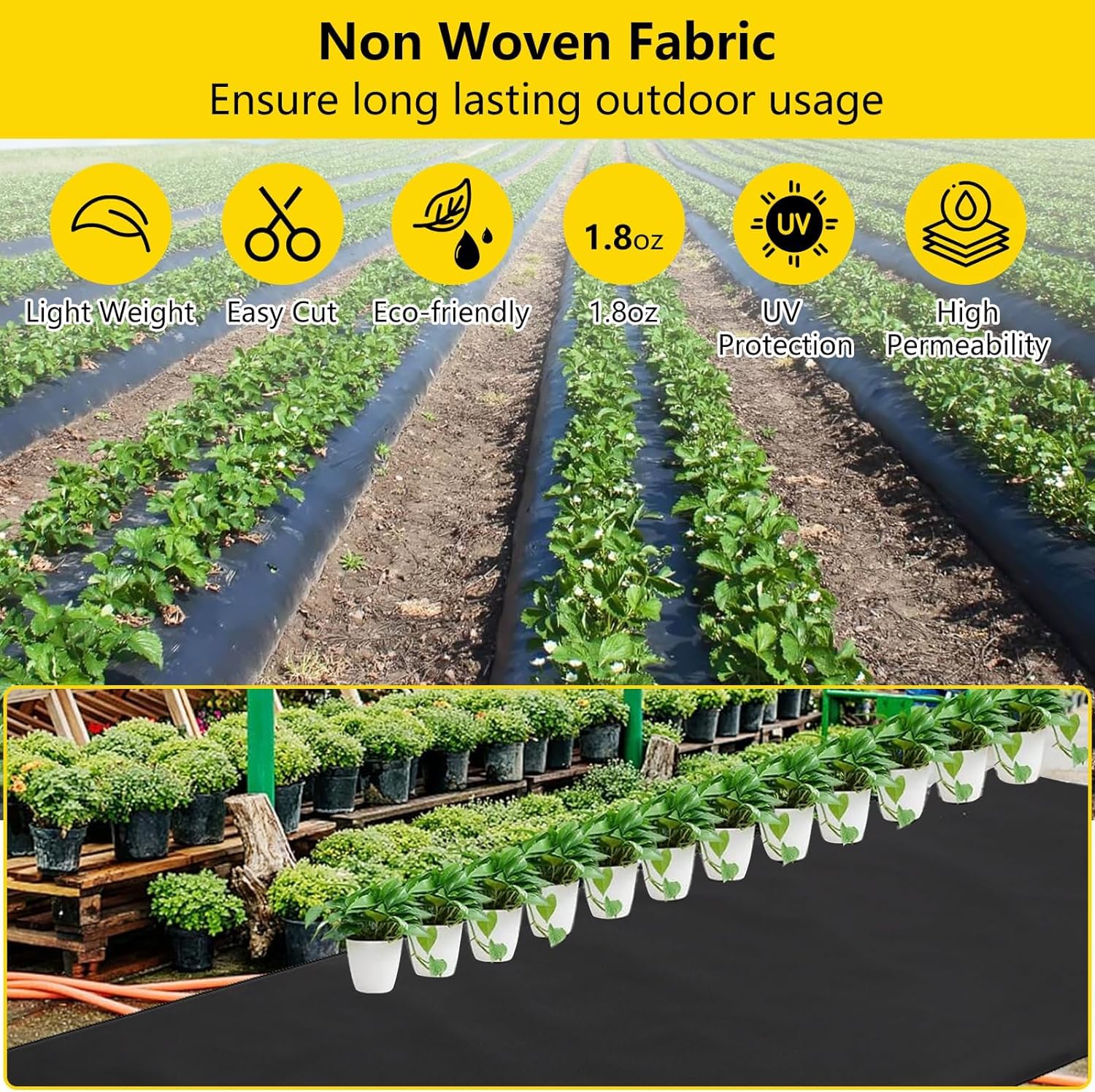 Garvee Weed Barrier Landscape Fabric 4ft x 100ft, Premium Non-Woven 1.8oz, Tear-Resistant & Easy Setup, Polypropylene Material, UV Resistant, Garden & Erosion Control
