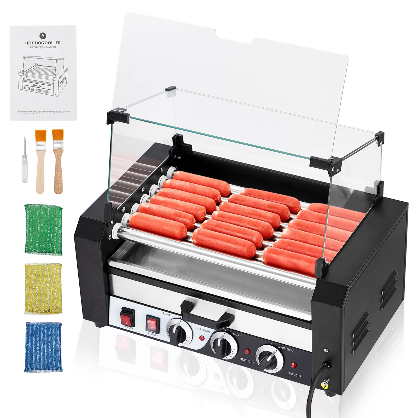 18 Capacity 1350W Stainless 7-Roller Sausage Grill Machine