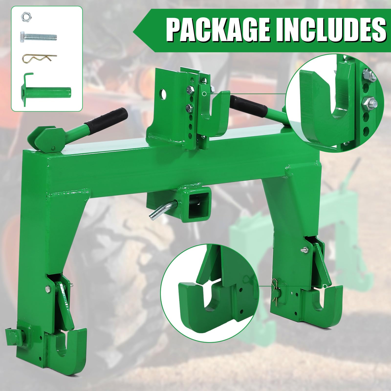 3-Point Quick Attach Hitch, 2 Inch Receiver & 5 Bolts Adjust