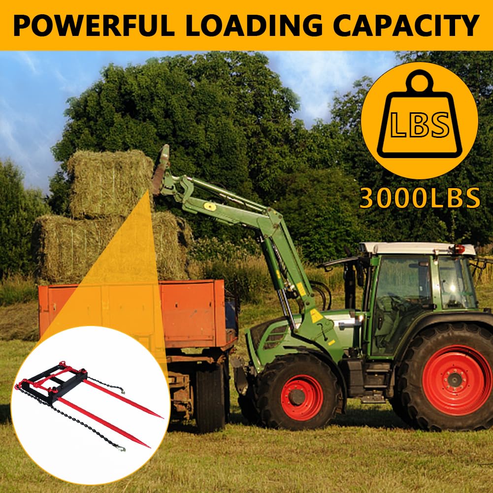 Dual Prong 43 Inch Hay Spear, 3000lbs, Front Loader Attachment