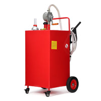 30 Gallon Stainless Steel Portable Fuel Caddy, Manual Pump & 4 Wheels
