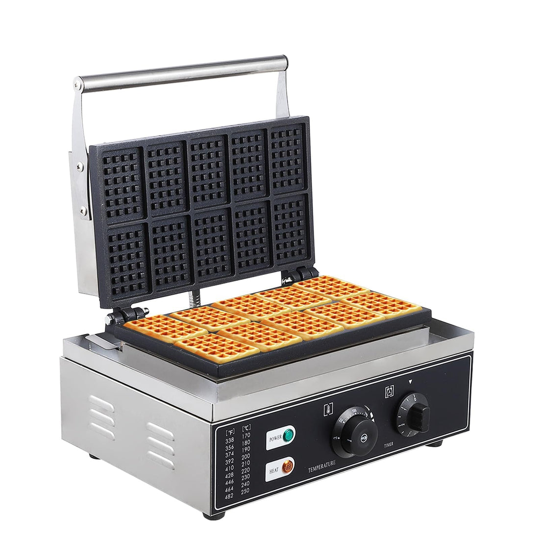 10pcs Nonstick Rectangle Waffle Maker, 110V, Temp/Time Control