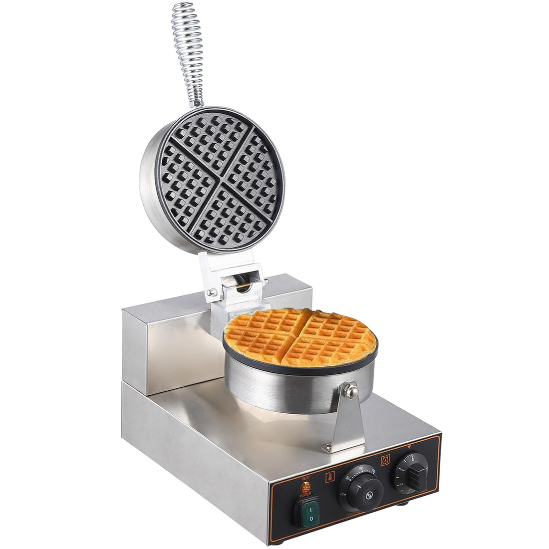 110V 1200W Stainless Steel Waffle Cone Maker, Temp&Time Settings