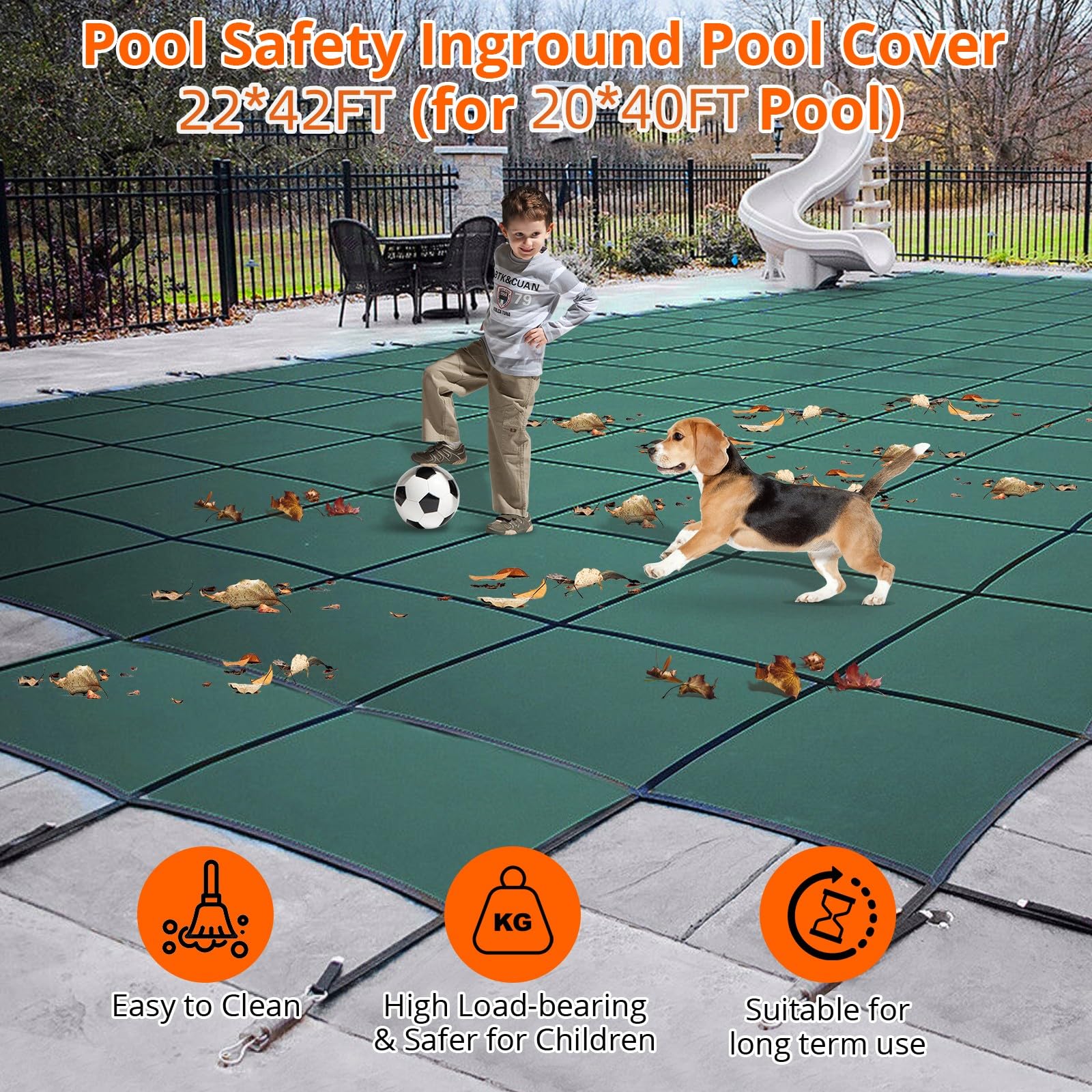 Safety Net for Pools, Green Mesh Rectangle Cover & Tools - GARVEE